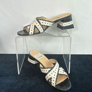 Todd Oldham Black w Cream Cross Strap Mules